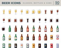 50 icônes de bière. verres, bouteilles et canettes vecteur