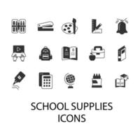 jeu d'icônes de fournitures scolaires. fournitures scolaires pack symbole éléments vectoriels pour le web infographique vecteur