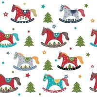 un motif avec un cheval de bois de noël. illustration vectorielle de couleur vecteur