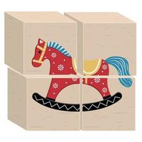 jouet éducatif en bois pour enfants cubes avec un cheval, illustration vectorielle de couleur. vecteur