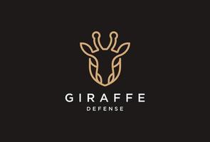 création de logo girafe avec tête de girafe et conception d'art en ligne de bouclier couleur or vecteur