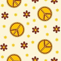 motif floral hippie rétro sans couture avec symbole de paix et fleurs de marguerite sur fond clair. illustration vectorielle groovy dans le style des années 60, 70 vecteur