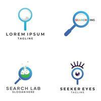 recherche ou découverte de logo, recherche de logo par combinaison, laboratoire, lune, emplacement, chèque, vague et soleil. logo avec édition d'illustration simple. vecteur