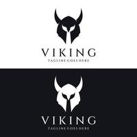 logo casque guerrier viking avec casque à cornes et viking avec la lettre v. le logo peut être utilisé pour les bateaux, les sports et autres. vecteur