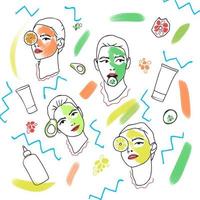 collection de masques de fruits et légumes, soins cosmétiques de la peau pour filles, griffonnage vecteur