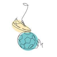 illustration en ligne continue donne un coup de pied au ballon de football vecteur