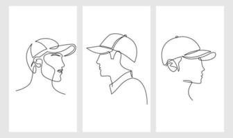 ensemble, chapeau homme, chapeau, une ligne, dessin, vecteur, conception vecteur