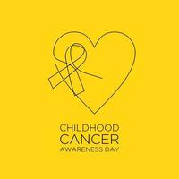bannière de ruban jaune de la journée internationale du cancer infantile avec ligne continue vecteur