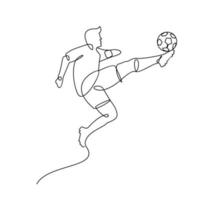 illustration en ligne continue joueur de football frappe le ballon vecteur
