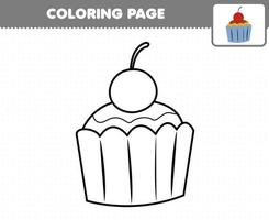 jeu d'éducation pour les enfants coloriage dessin animé cupcake alimentaire vecteur