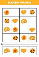 jeu éducatif pour les enfants sudoku pour les enfants avec des images de biscuits de biscuits de collation de dessin animé vecteur