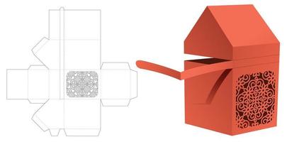 boîte à fermeture éclair en forme de maison avec modèle découpé à l'emporte-pièce et maquette 3d