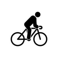 icône de silhouette noire homme cycliste. personne du cavalier sur le pictogramme de glyphe de vélo de montagne. faire du vélo sur le symbole plat de la course. cycle de conduite de motards sport sain loisirs actifs. illustration vectorielle isolée. vecteur