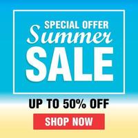 offre spéciale vente d'été. conception de vente d'été avec 50 de réduction. bannière de vente d'été. affiche, écorcheur vecteur