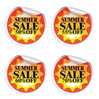 stickers soldes d'été 50,55,60,70 avec soleil vecteur