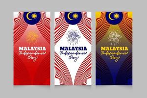 fête de l'indépendance de la malaisie avec conception de bannière verticale agitant le drapeau 3d vecteur
