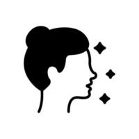 icône de silhouette de profil de femme. dame avec pictogramme beauté visage et coiffure. visage féminin en vue latérale icône noire. illustration vectorielle isolée. vecteur