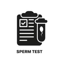 analyse médicale du sperme pour l'icône de paternité ou d'infertilité. résultat du test de sperme sur l'icône de silhouette du presse-papiers. pictogramme de glyphe de recherche en laboratoire de sperme. illustration vectorielle isolée. vecteur