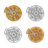 icône colorée de vecteur de quatre pizzas. isolé sur fond blanc.