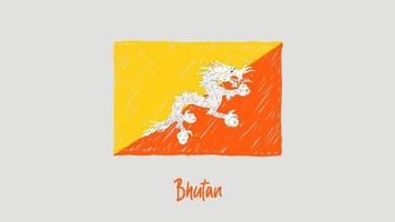 marqueur de drapeau du bhoutan ou vecteur d'illustration de croquis au crayon