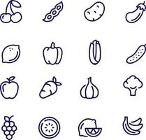 conception de vecteur d'icônes de ligne de fruits et légumes