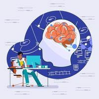 un scientifique crée un concept de cerveau d'intelligence artificielle vecteur