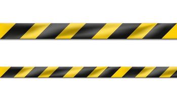 Ruban rayé noir et jaune de danger vectoriel réaliste 3d, bande de mise en garde des panneaux d'avertissement pour la scène du crime ou la zone de construction. isolé sur blanc.