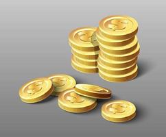 Icône de vecteur réaliste 3D de tas de pièces d'or.