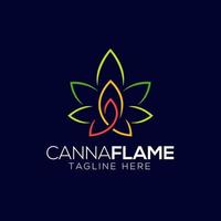 modèle de conception de logo de cannabis et de flamme avec style d'art en ligne vecteur