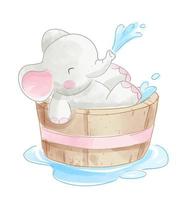 éléphant mignon dans une baignoire en bois vecteur