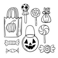 autocollant doodle avec des bonbons pour halloween vecteur