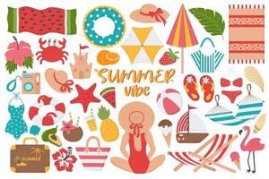 ensemble de vacances d'été sur la plage. doodle clipart plat. tous les objets sont repeints. vecteur