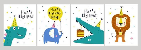 cartes de joyeux anniversaire avec des animaux. illustrations vectorielles vecteur