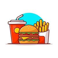 illustration d'icône vectorielle de dessin animé burger, frites et soda. concept d'icône d'objet alimentaire isolé vecteur premium. style de dessin animé plat