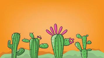 ensemble de cactus isolés sur dégradé orange avec espace. adapté à la décoration de texte. concept de conception de papier peint végétal. vecteur d'illustration de cadre de texte.