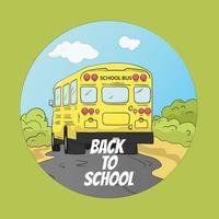 retour à l'école. illustration de l'autobus scolaire conduisant à l'école. vecteur