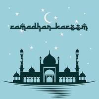affiche du ramadan kareem en bleu avec mosquée et ciel vecteur
