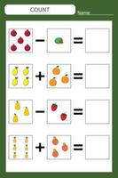 jeu éducatif pour les enfants, les enfants. . jeu d'apprentissage des mathématiques, jeu de comptage. illustration vectorielle pour impression, page vecteur