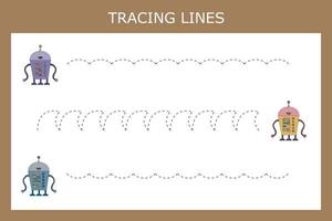feuille de travail de ligne de trace avec des robots pour les enfants, pratiquant la motricité fine. jeu éducatif pour les enfants d'âge préscolaire. vecteur
