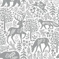 modèle sans couture avec cerf, faon, arbres et feuilles. illustration boisée scandinave. parfait pour le textile, le papier peint ou la conception d'impression. vecteur