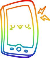 ligne de gradient arc-en-ciel dessinant un téléphone mobile de dessin animé mignon vecteur