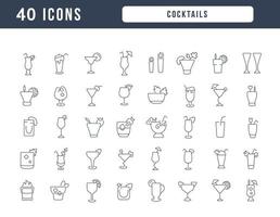 ensemble d'icônes linéaires de cocktails vecteur