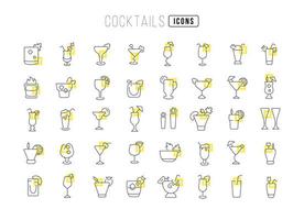 ensemble d'icônes linéaires de cocktails vecteur