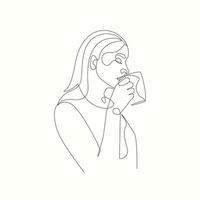 femme avec une tasse de café et du thé buvant un art vectoriel élégant de style art en ligne