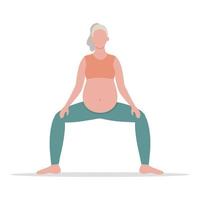 femme enceinte en yoga prénatal pose illustration de dessin animé. attend une fille faisant de l'exercice sur un tapis de pilates en prévision de l'accouchement. vecteur