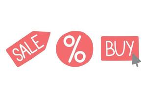 vente de commerce électronique, acheter et pourcentage d'icônes de fine ligne en style cartoon. vecteur