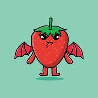 mascotte mignonne dessin animé fraise dracula avec des ailes vecteur