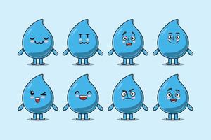 Définir le dessin animé de goutte d'eau kawaii avec des expressions vecteur