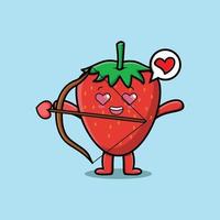 dessin animé romantique cupidon fraise avec flèche d'amour vecteur