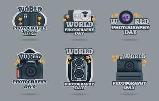 ensemble de badges de la journée mondiale de la photographie vecteur